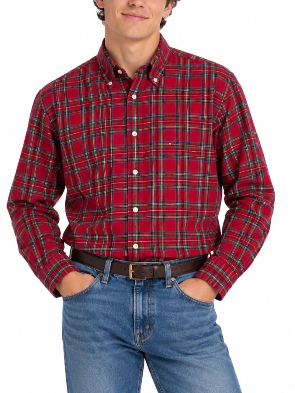 Tommy Hilfiger Men's Red Tartan Plaid Long Sleeve Button Down Shirt Size XXL